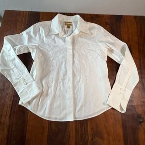 Gold Label Investments White Non-Iron Cotton Embroidered Button Down Shirt 10